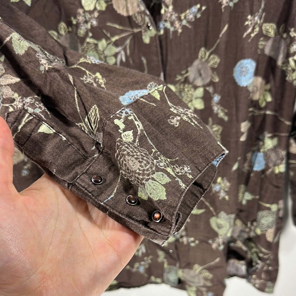 Columbia Brown Floral Lightweight Snap Button Down Woman's XL - Picture 6 of 9